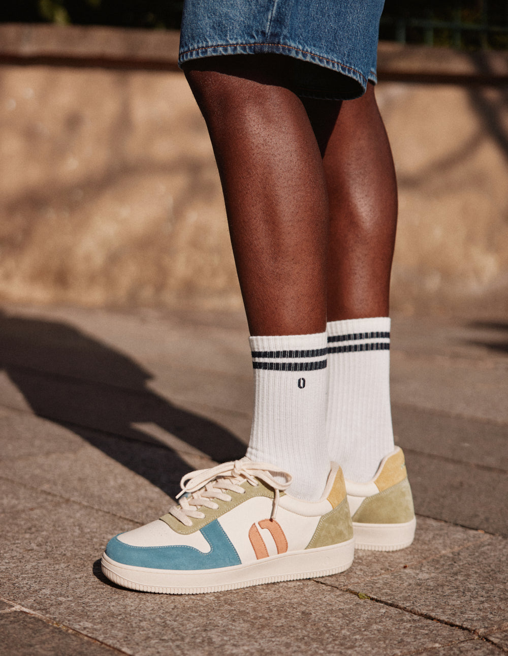 Baskets Basses Matthieu - Bleu Ciel Écru Kaki