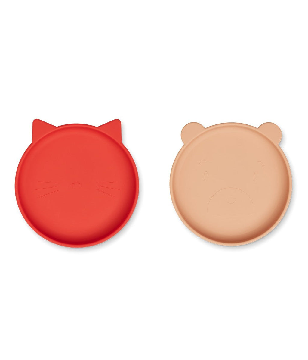 Set Of 2 Olivia Plates - Apple Red / Tuscan Rose