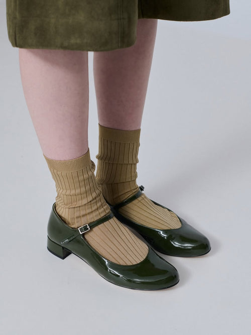 Mary Janes Emilia - Cuir Verni Kaki