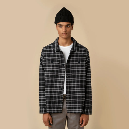 Chemise Two Pocket Plaid Black Grey