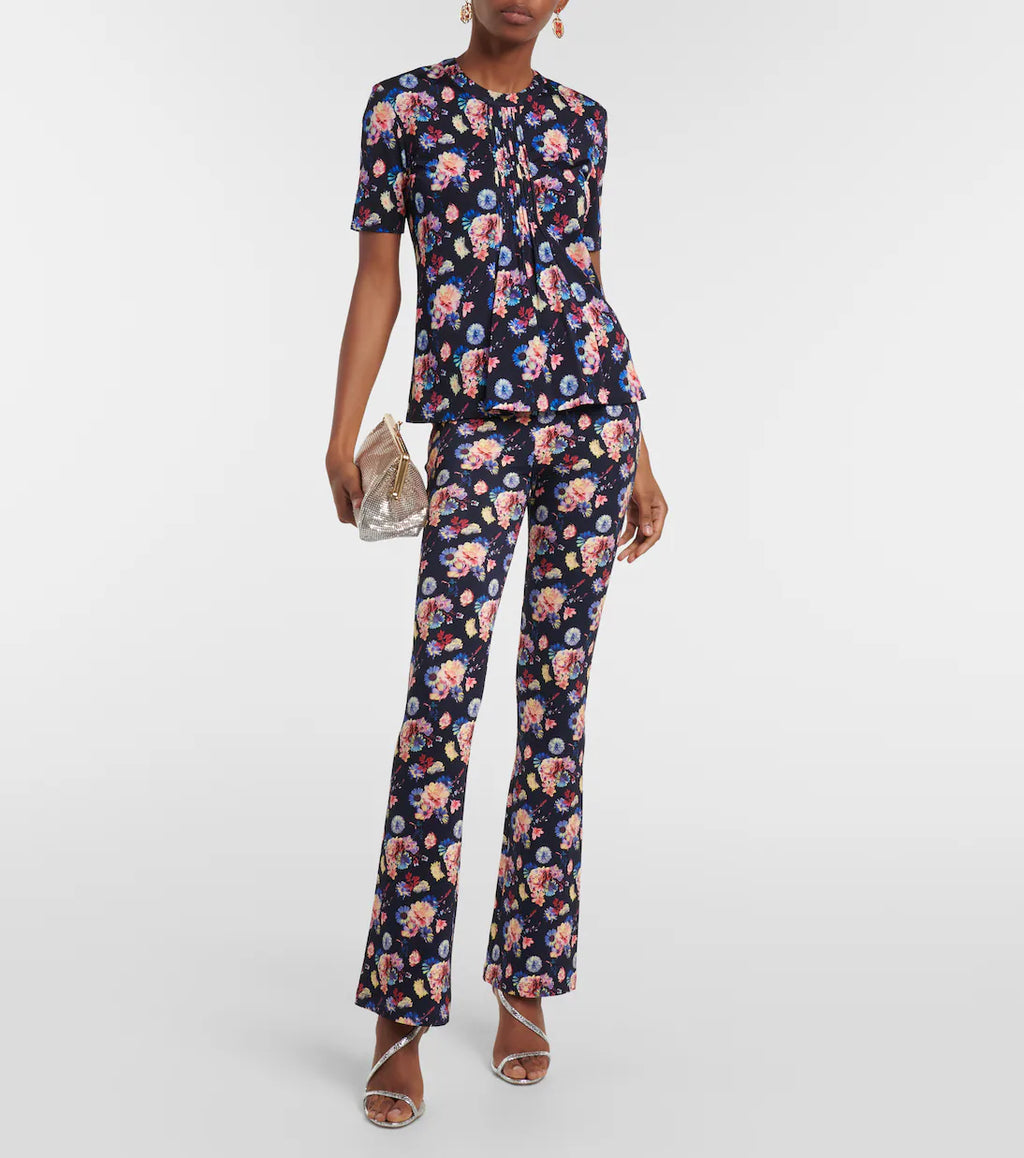 Pantalon Tricoté - Fleurs Néon Marine