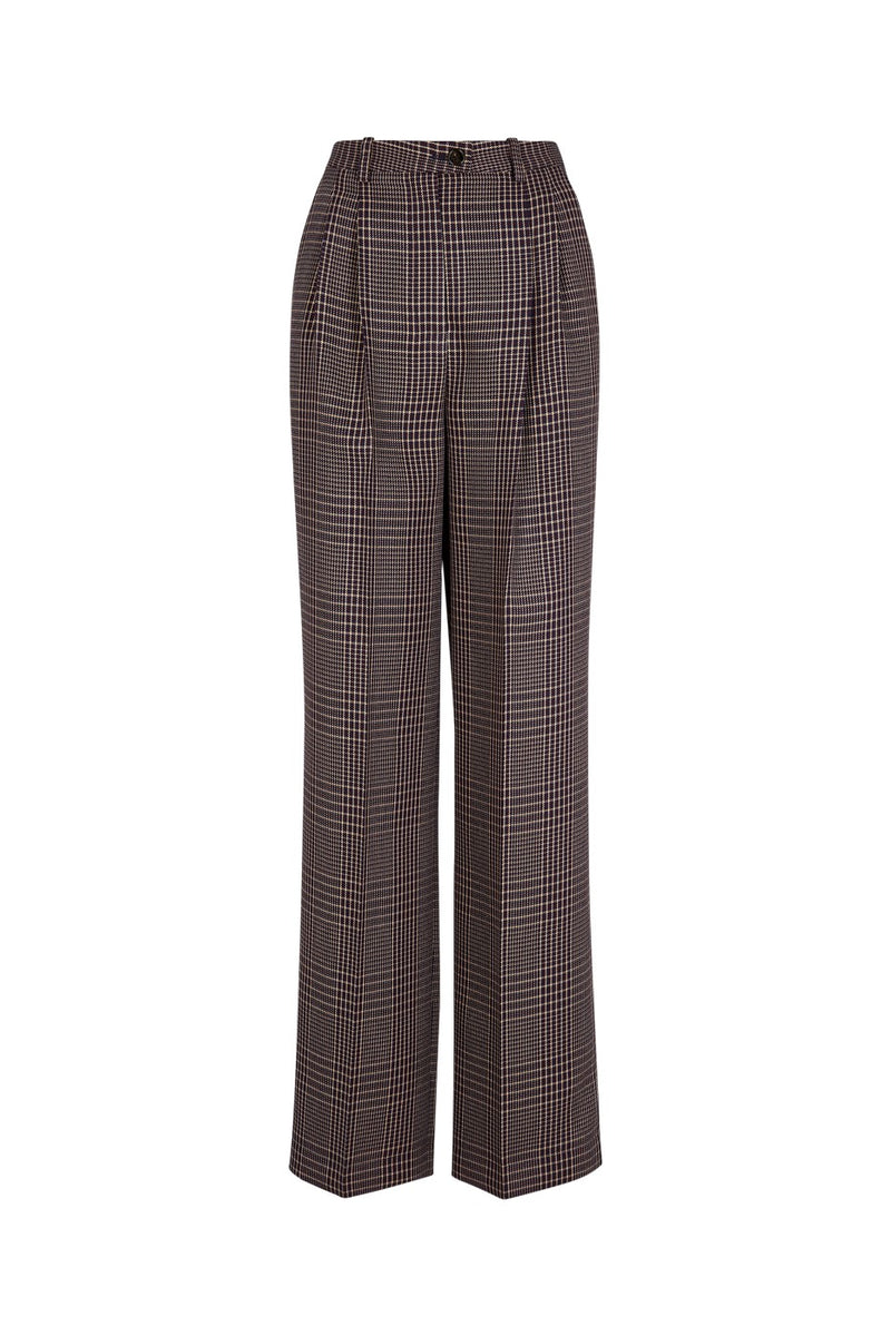 Pantalon - Carreaux Navy Et Brown - Femme