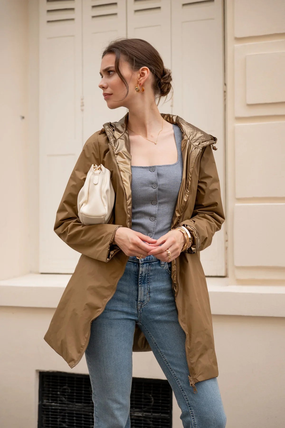 Regenjas Victoria Lang - Camel Mat/Glanzend