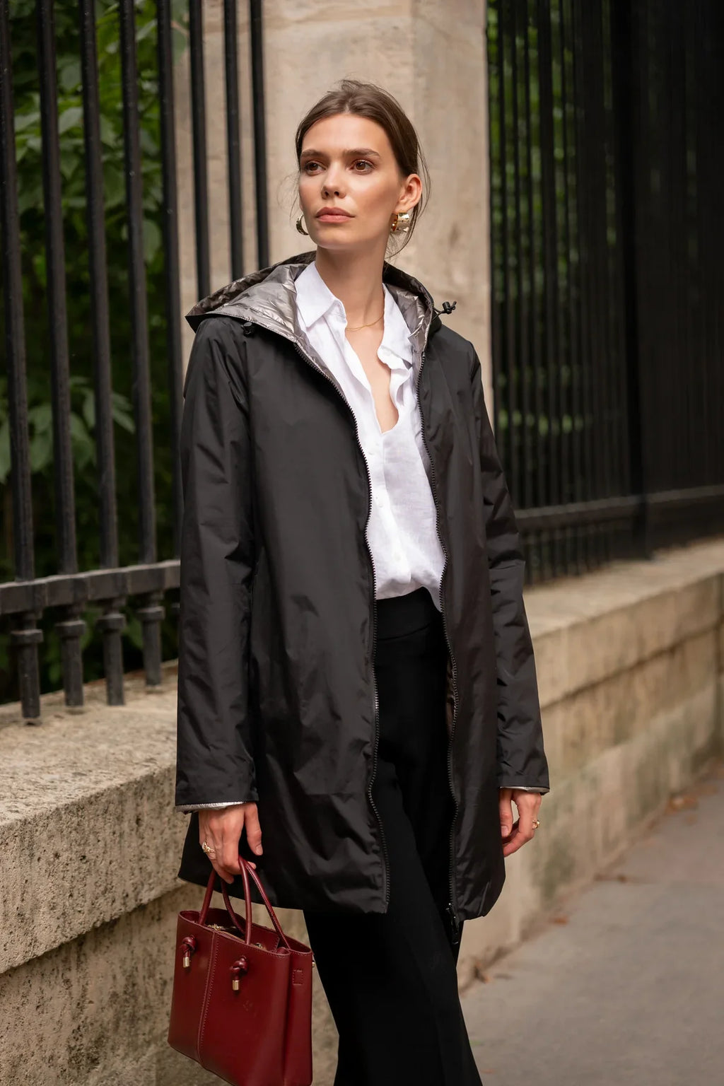 Regnfrakke Victoria Lang - Mat Sort/Blank