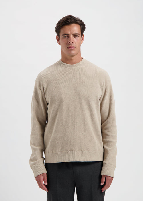 Structured Round Neck Sweater - Sand