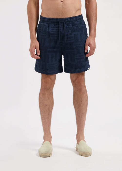 Shorts De Toalla Jacquard - Azul Marino