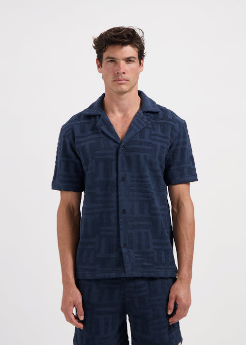 Jacquard Toweling Shirt - Navy Blue