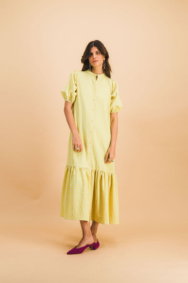 Vestido a cuadros amarillo Clemence