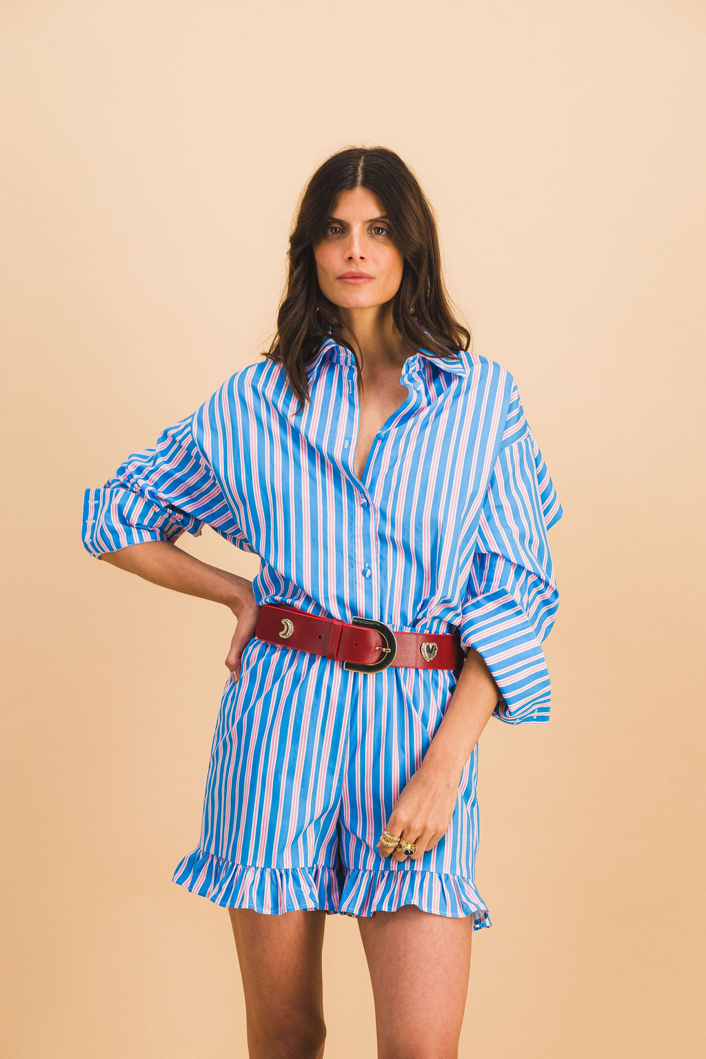 Short Dario Stripes Bleu Et Rose