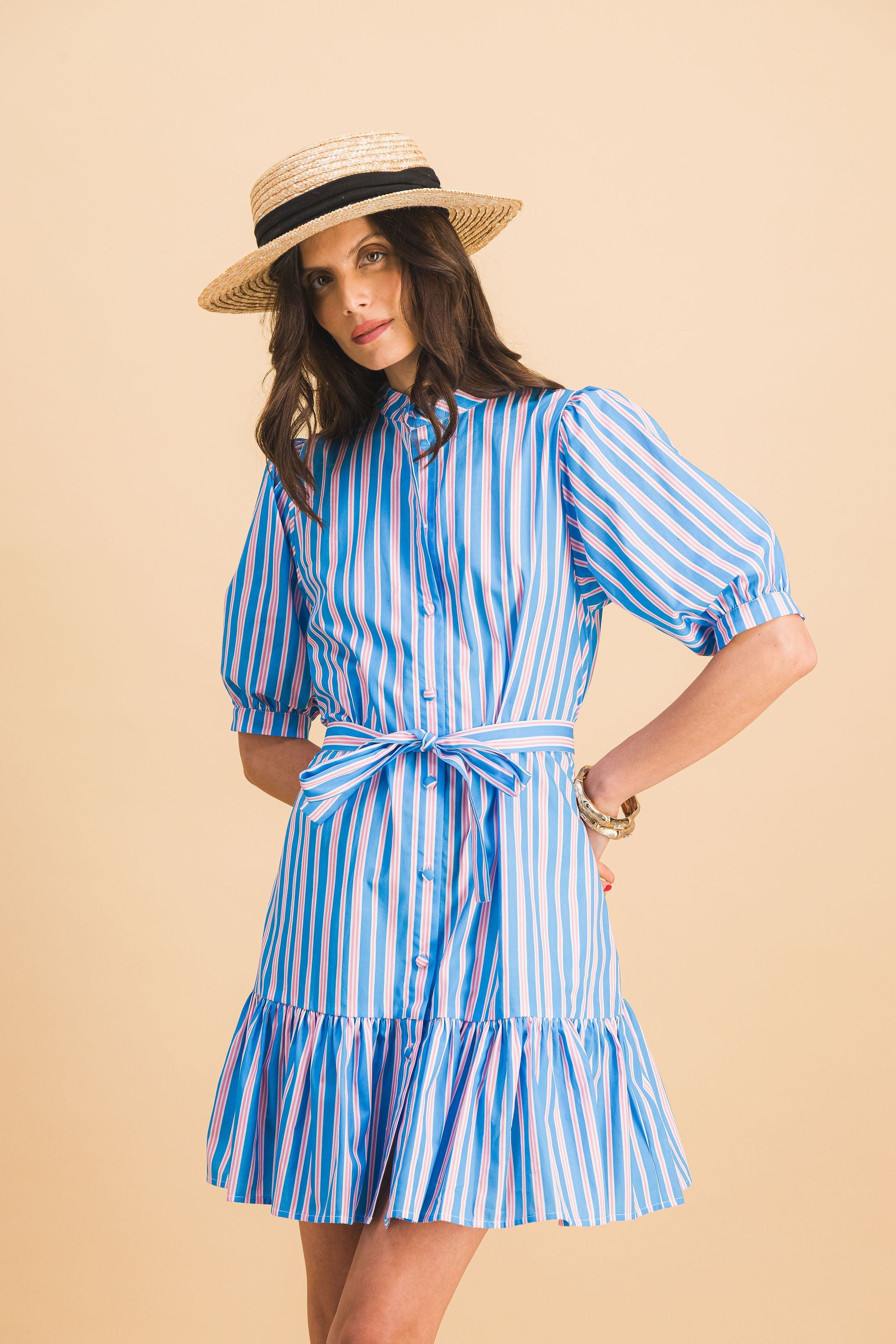 Robe Clementine Stripes Bleu Et Rose