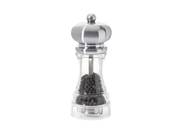 De Buyer – Polka - Molinillo de pimienta - Acrílico y acero inoxidable - Transparente, molinillo de pimienta de vidrio y metal con granos de pimienta