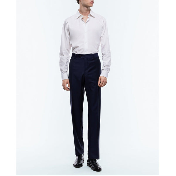 Pantalón de traje Super 140'S Navy Plain Serge - Carbono