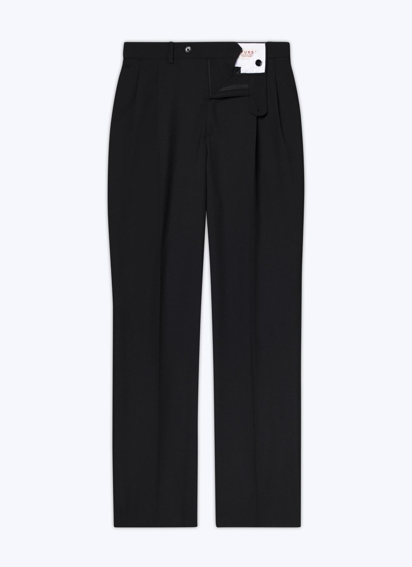 Fursac - Pantalón De Lana Virgen Grain De Poudre Negro