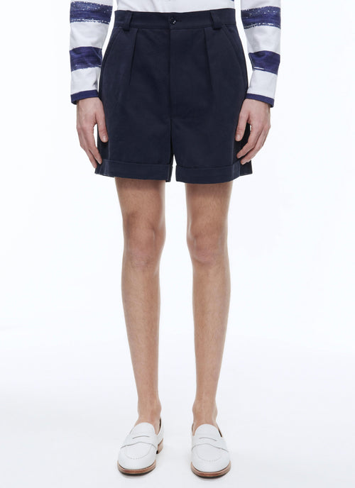 Fursac - Navy Blue Cotton Canvas Bermuda Shorts