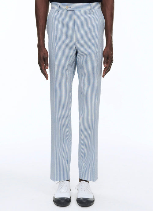 Fursac - Pantalon En Seersucker De Laine À Rayures - Saphir - Homme