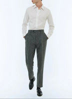 Pantalon Ajusté En Tweed De Laine - Gris