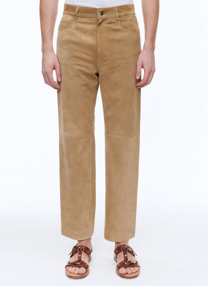 Pantalon En Cuir Suède - Beige - Homme