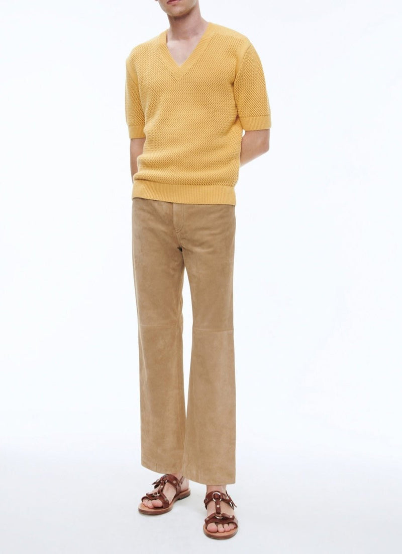 Pantalon En Cuir Suède - Beige - Homme