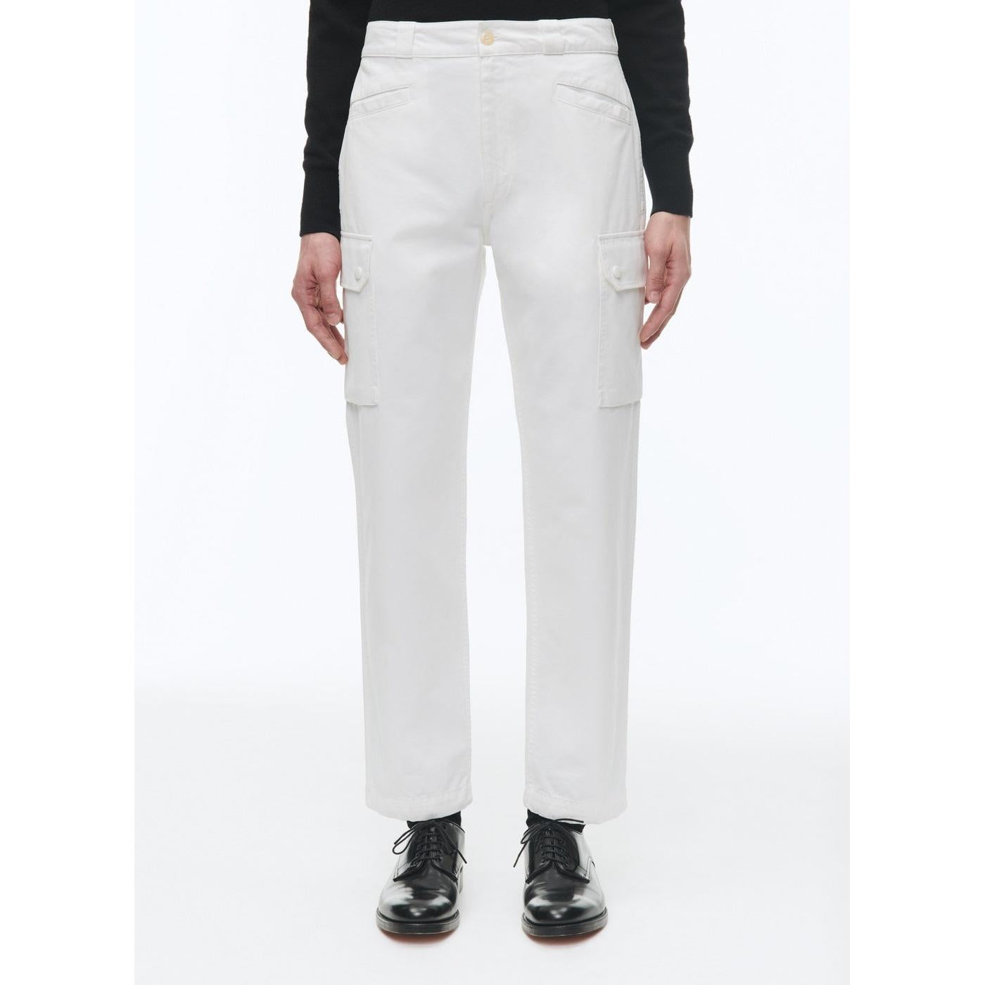 Pantalones cargo de algodón con múltiples bolsillos - Blanco