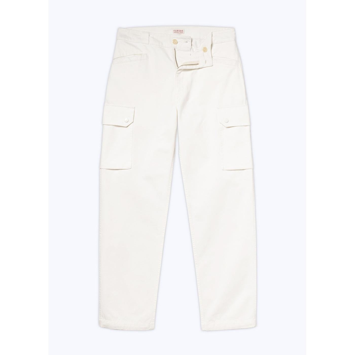 Pantalones cargo de algodón con múltiples bolsillos - Blanco