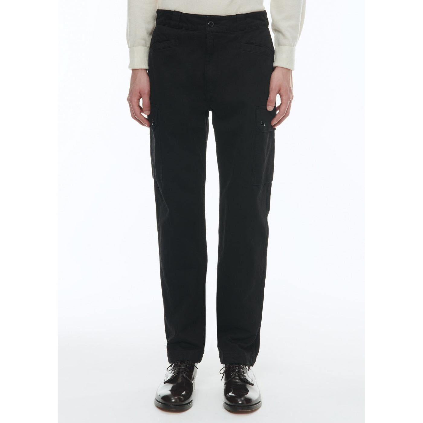 Pantalones cargo de algodón con múltiples bolsillos - Negro