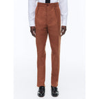 Straight Cotton And Linen Chinos - Camel