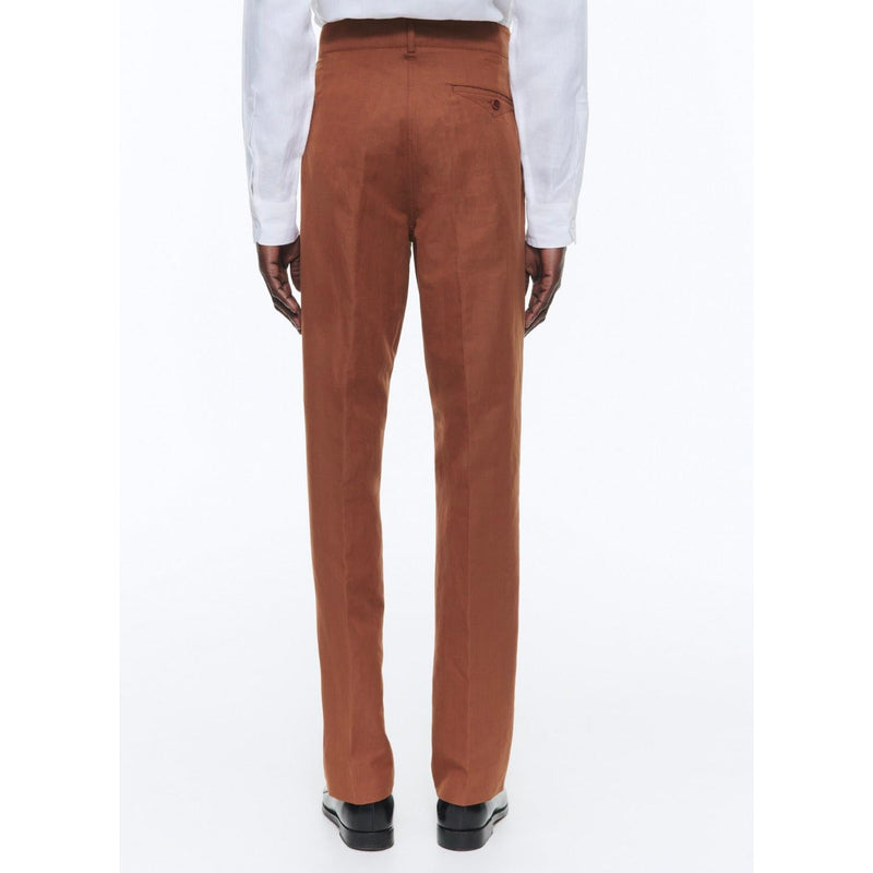 Chinos Rectos De Algodón Y Lino - Camel