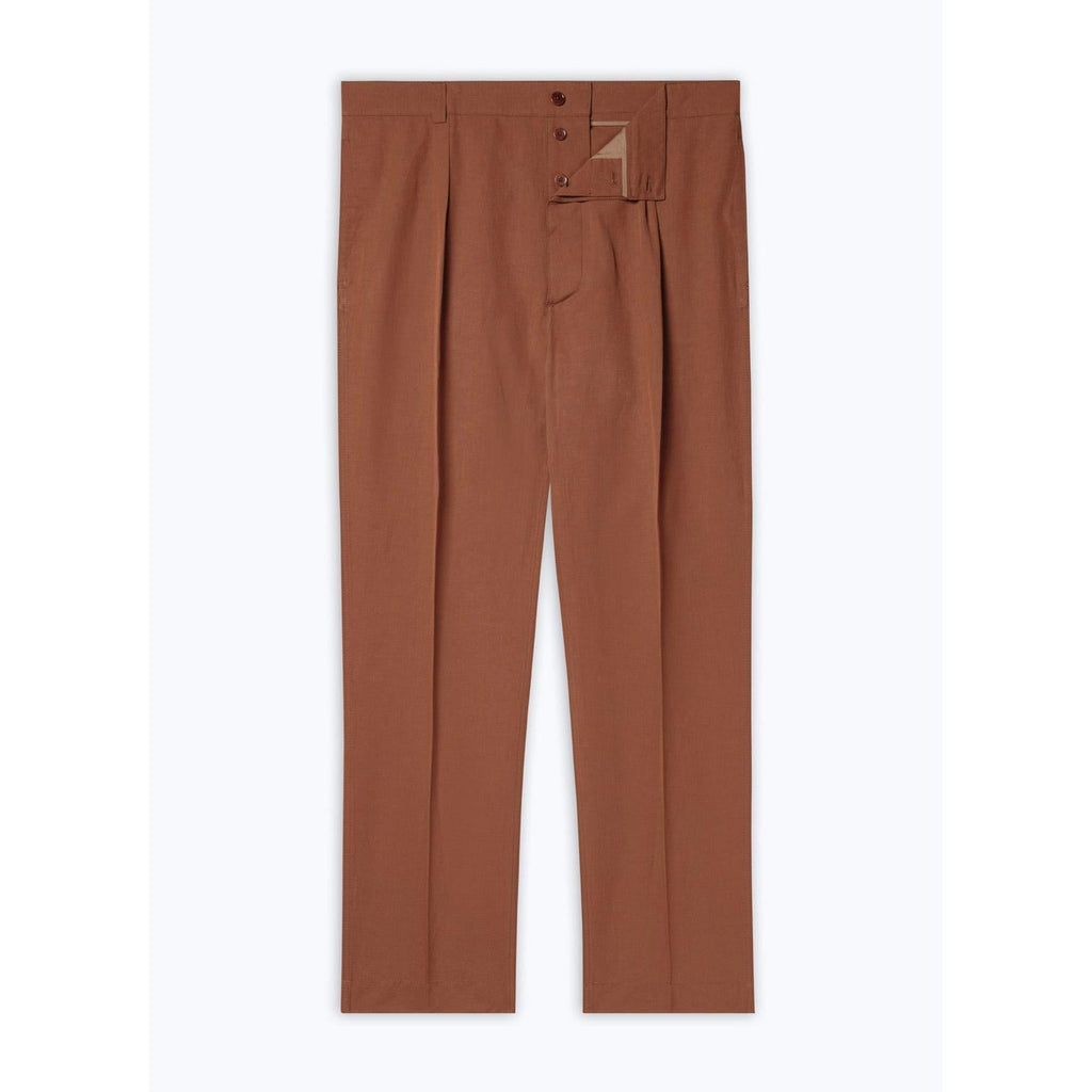 Straight Cotton And Linen Chinos - Camel