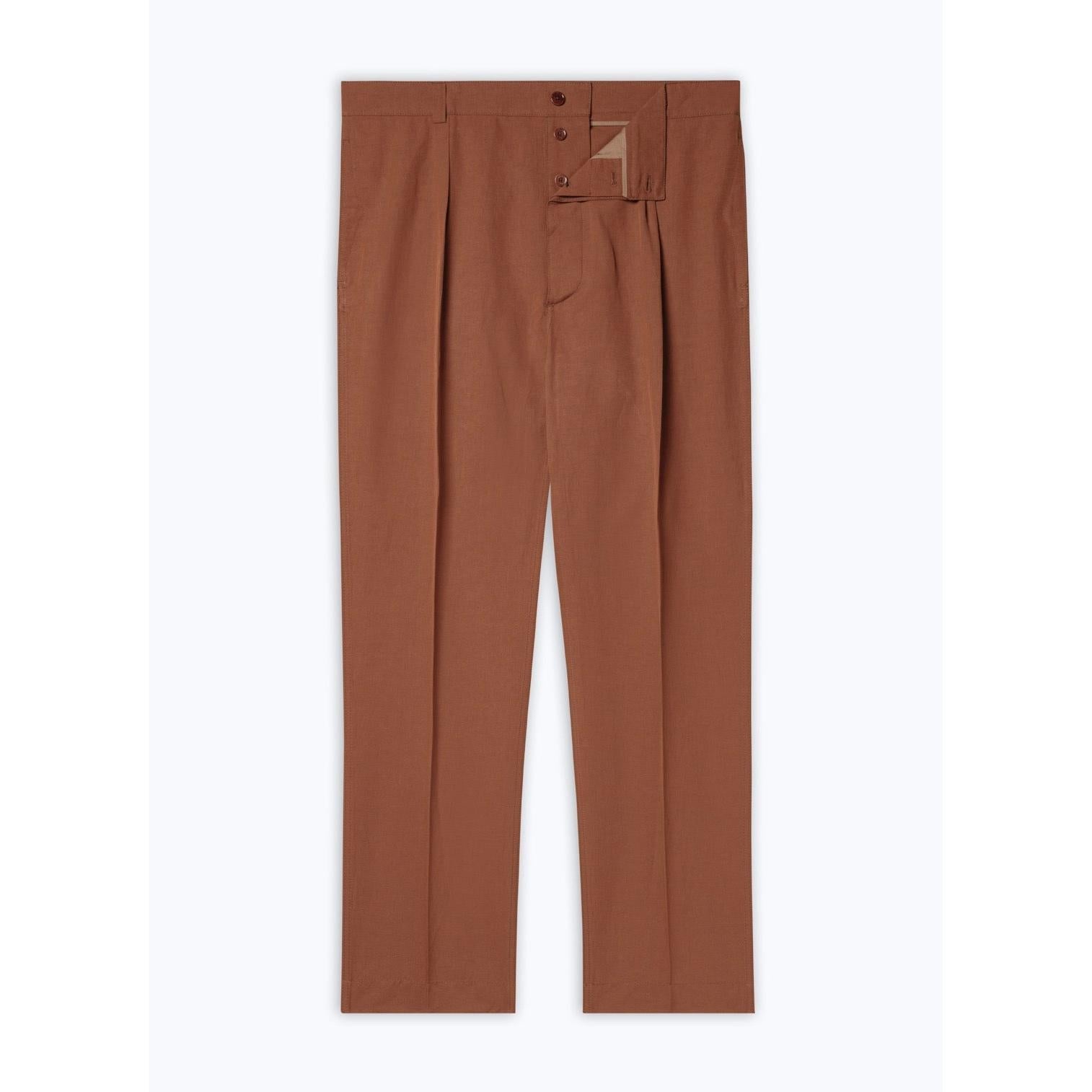 Straight Cotton And Linen Chinos - Camel