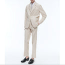 Pantalón chino recto de algodón y lino - Beige