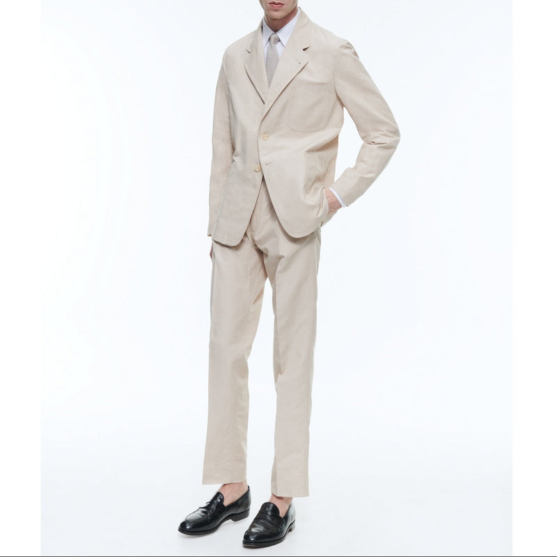 Pantalón chino recto de algodón y lino - Beige