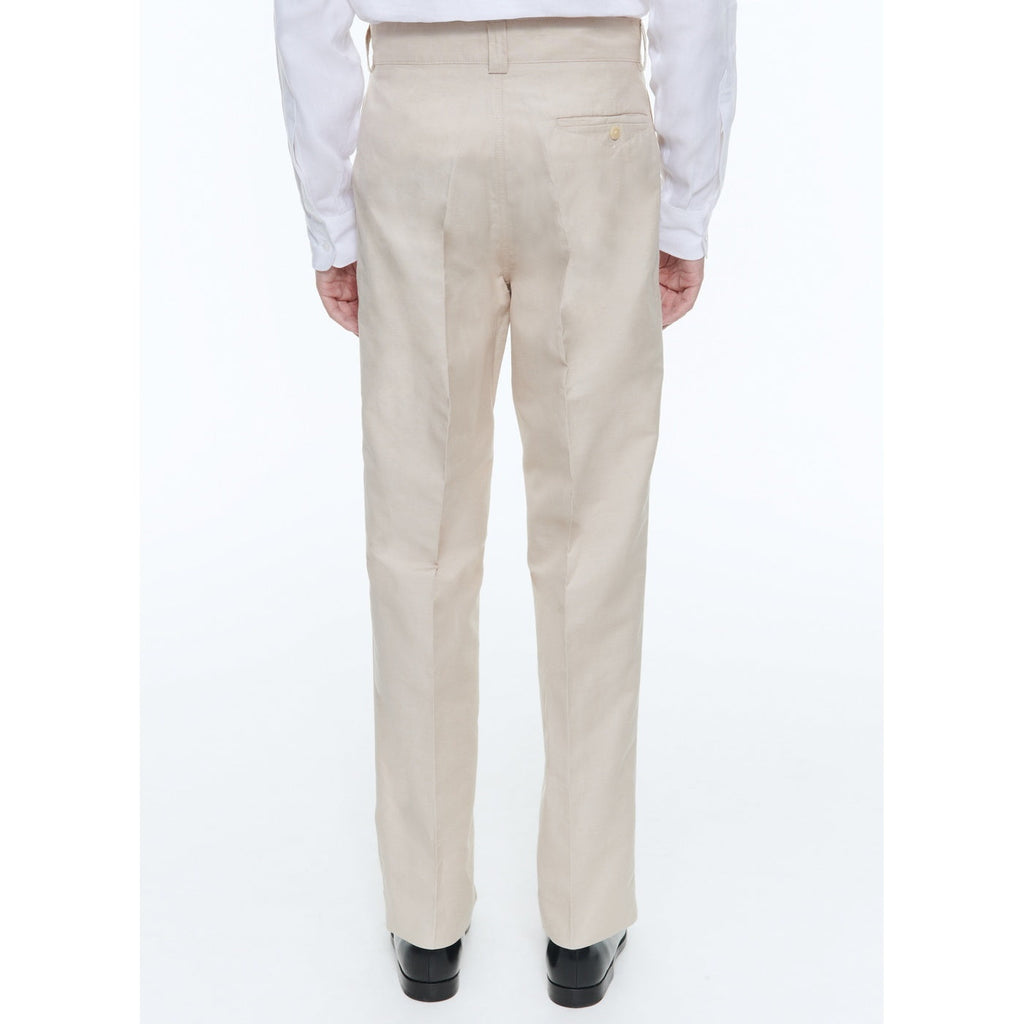 Pantalón chino recto de algodón y lino - Beige