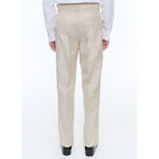 Pantalón chino recto de algodón y lino - Beige