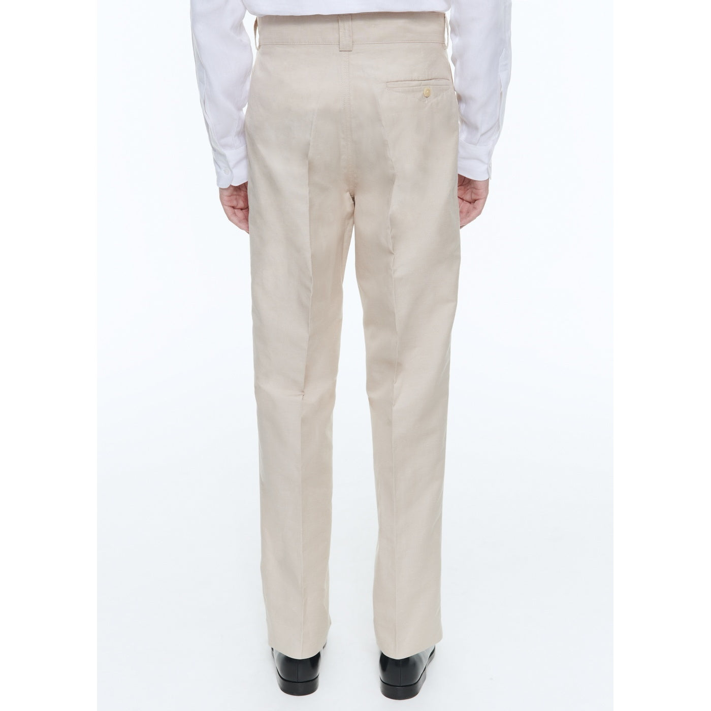 Pantalón chino recto de algodón y lino - Beige