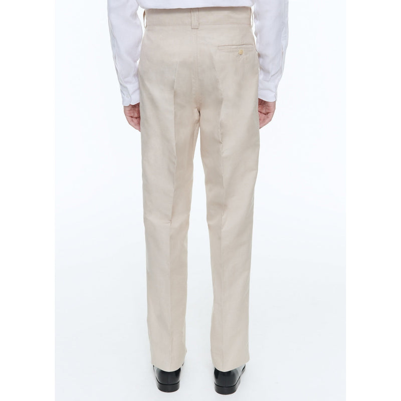 Pantalón chino recto de algodón y lino - Beige