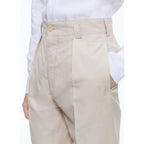 Pantalón chino recto de algodón y lino - Beige