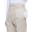 Pantalón chino recto de algodón y lino - Beige