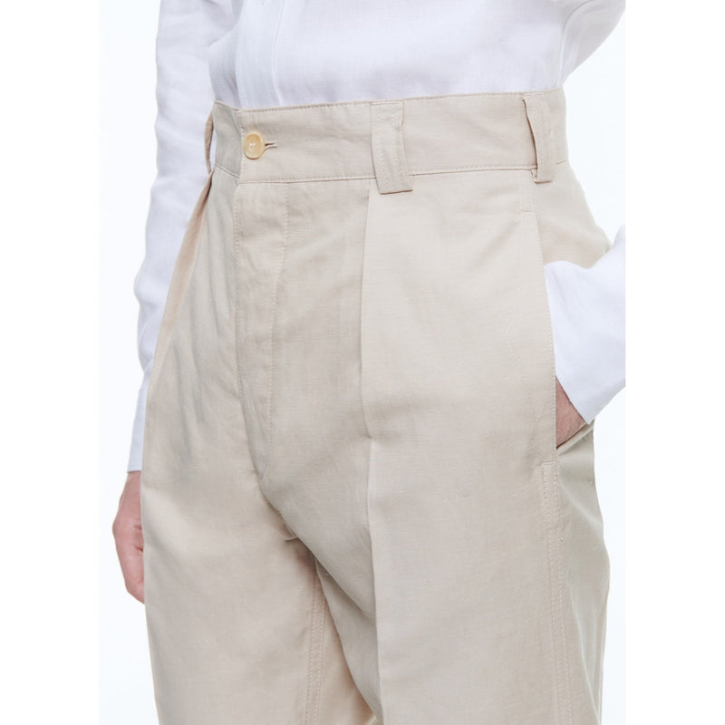 Pantalón chino recto de algodón y lino - Beige