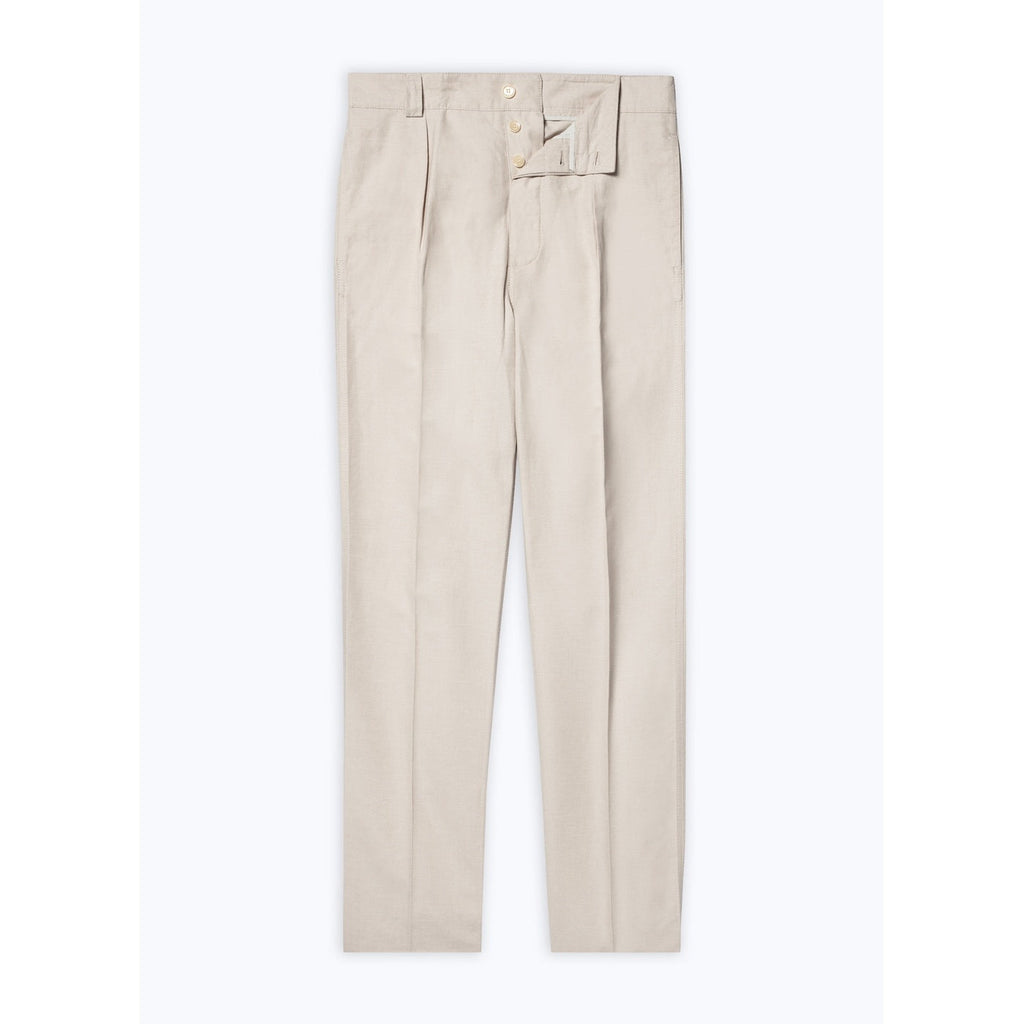 Pantalón chino recto de algodón y lino - Beige