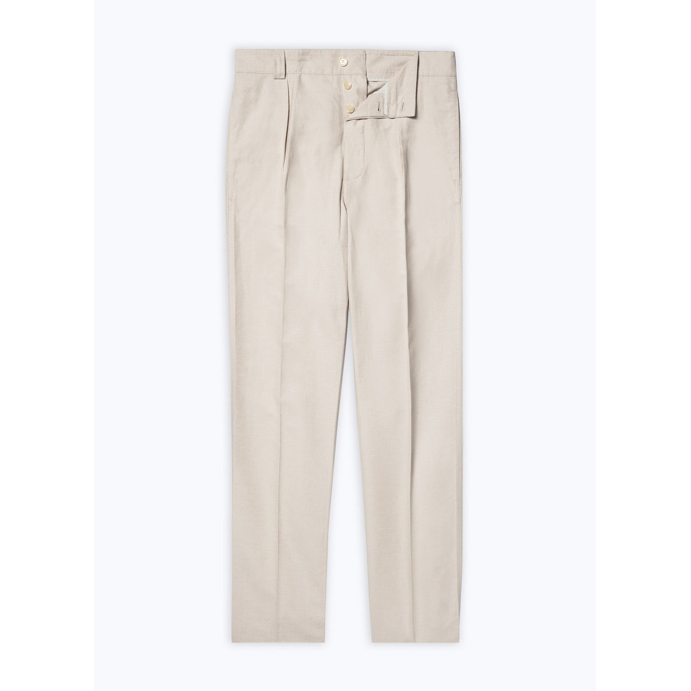 Pantalón chino recto de algodón y lino - Beige