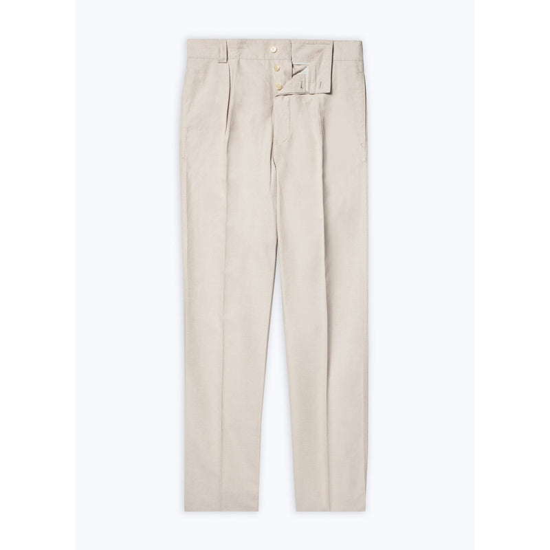Pantalón chino recto de algodón y lino - Beige