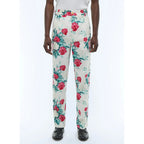 Straight Canvas Chinos With Floral Pattern - Green, Pink And White Floral Pattern