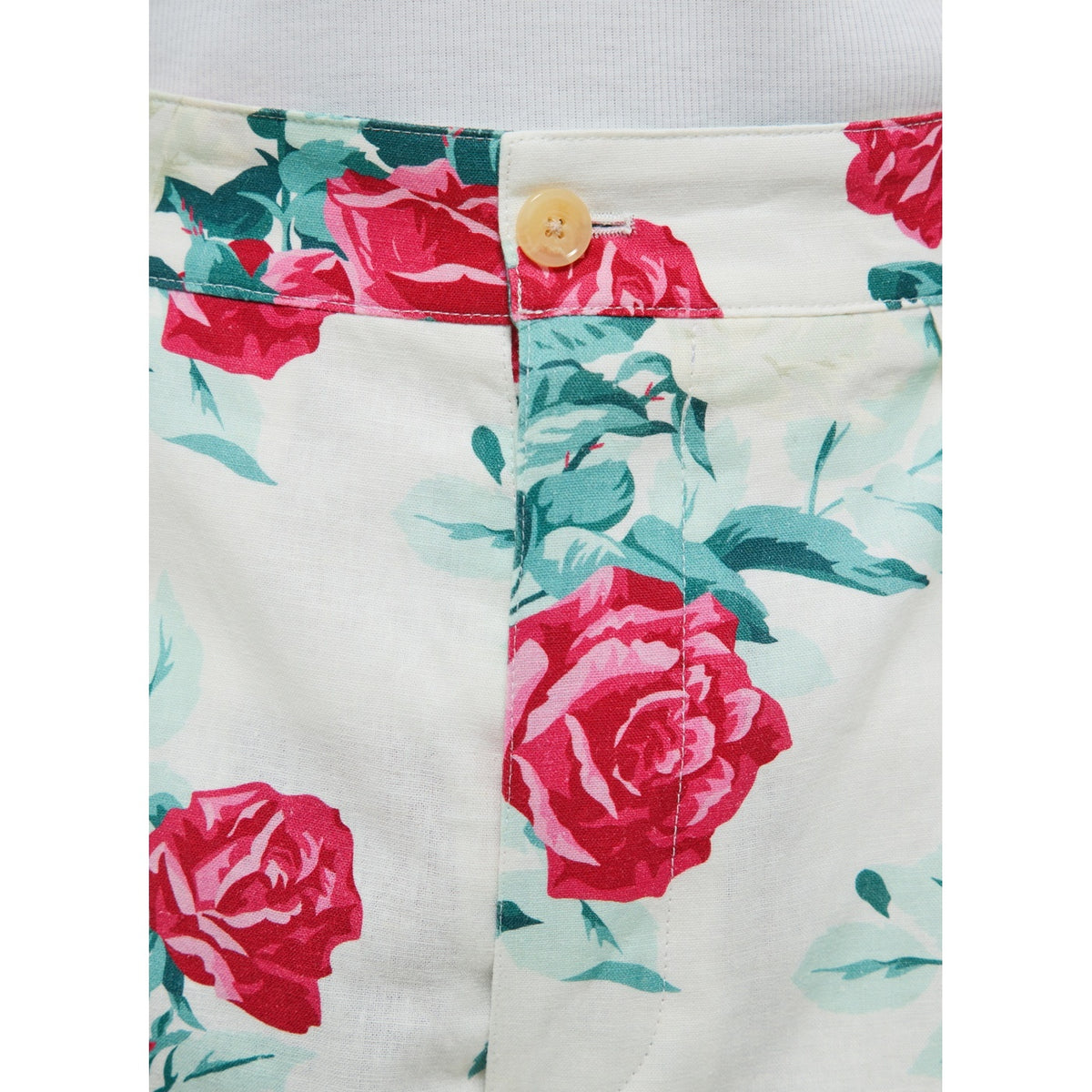 Straight Canvas Chinos With Floral Pattern - Green, Pink And White Floral Pattern