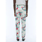 Straight Canvas Chinos With Floral Pattern - Green, Pink And White Floral Pattern