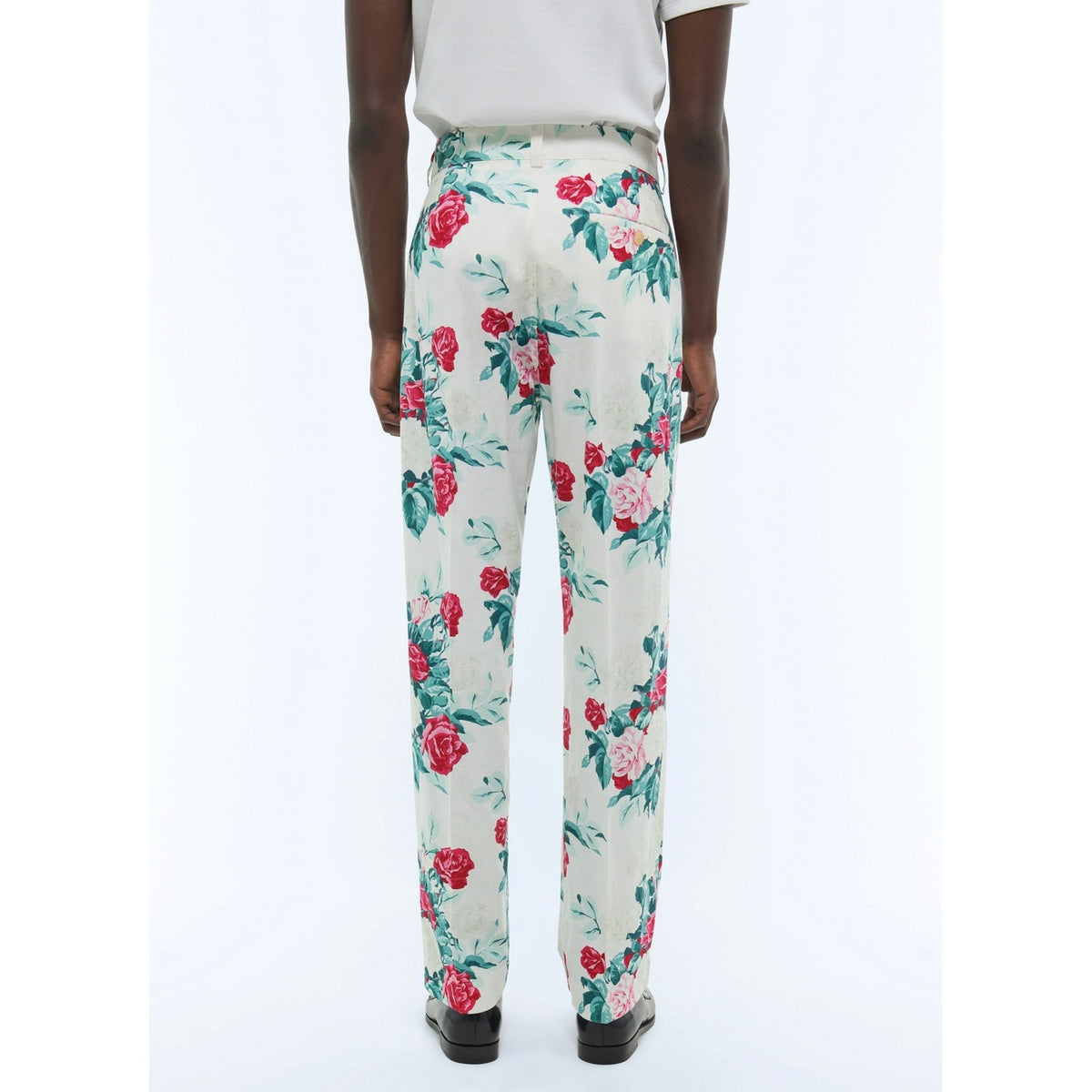 Straight Canvas Chinos With Floral Pattern - Green, Pink And White Floral Pattern