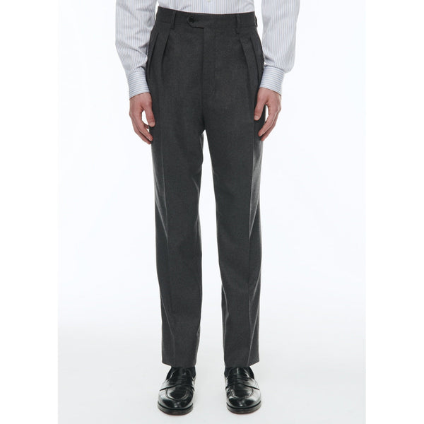 Pantalón recto de franela de lana - Gris
