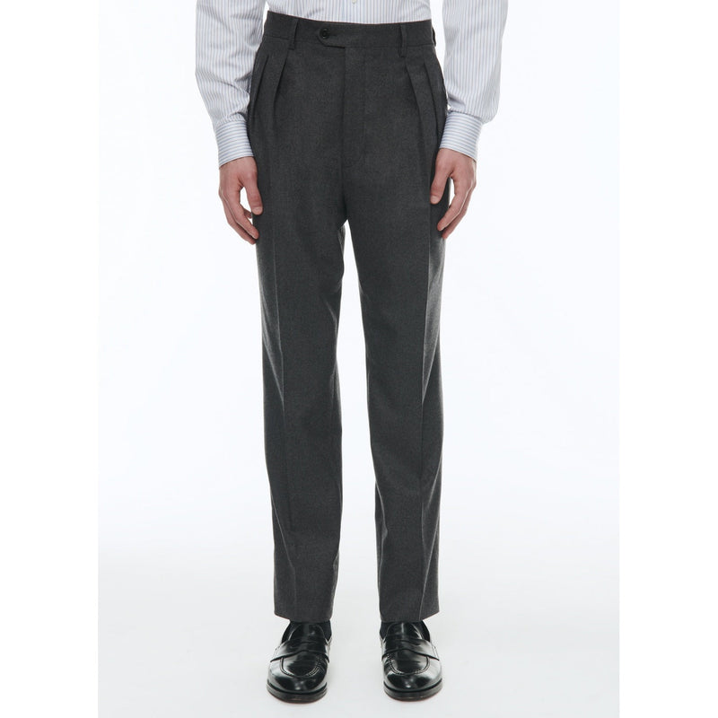 Pantalón recto de franela de lana - Gris