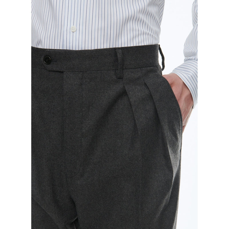 Pantalón recto de franela de lana - Gris