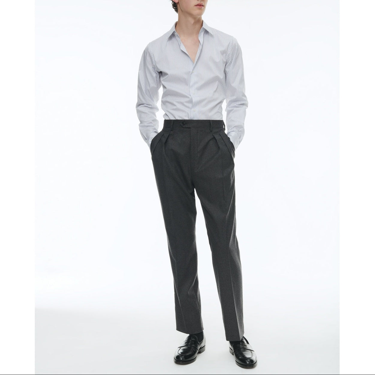 Pantalón recto de franela de lana - Gris