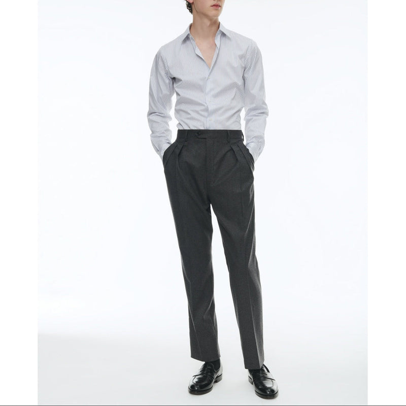 Pantalón recto de franela de lana - Gris
